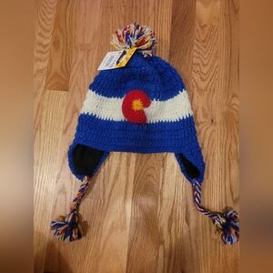 Kids Blue and White Knit Hat with Earflaps